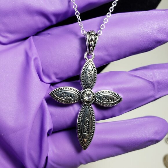 Elegant Silver Cross Pendant Necklace with Matching Earrings – Christian Jewelry - Picture 6 of 12